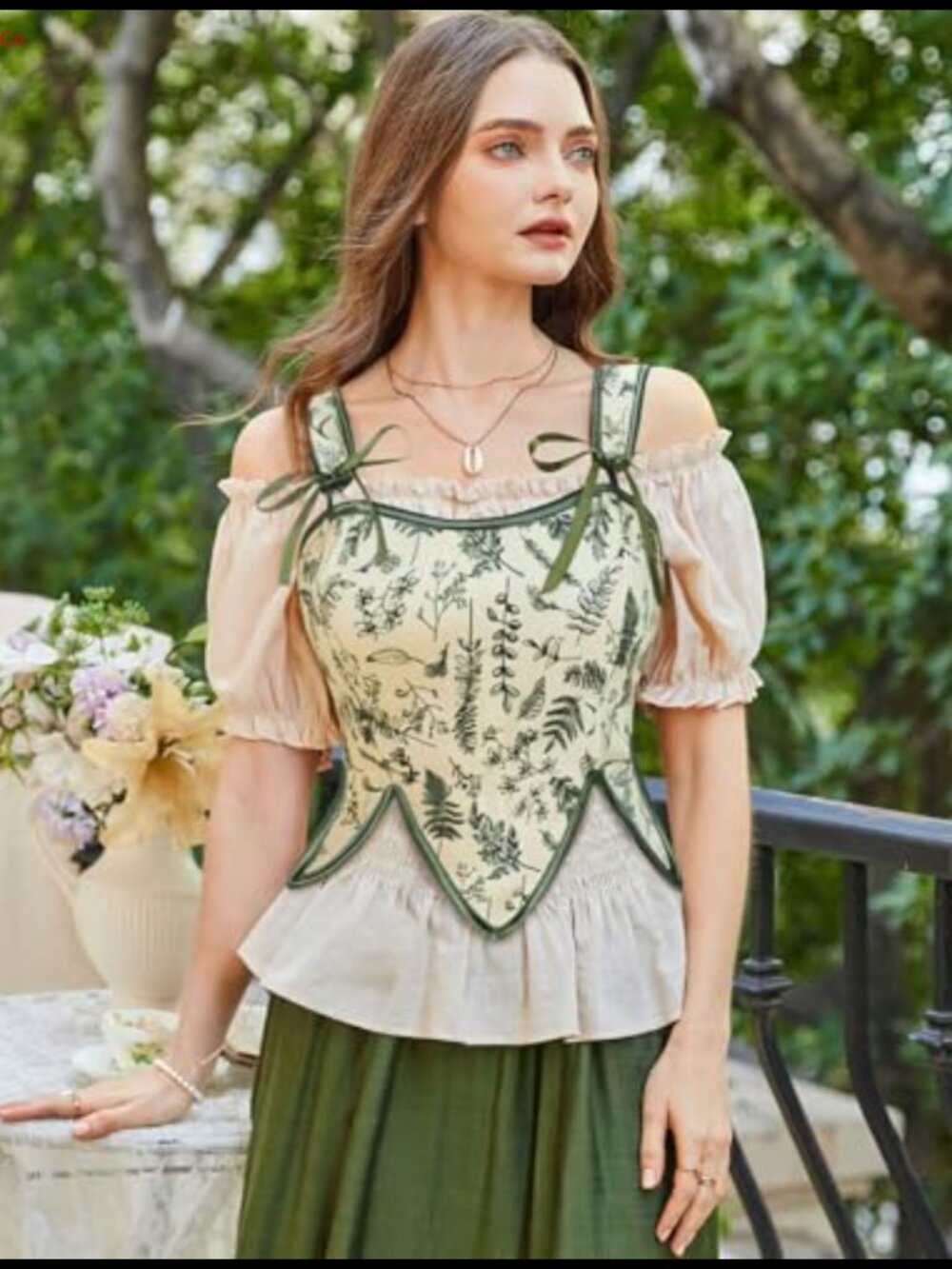 Renaissance Corset Top Floral Boned Bodice Lace Up Bustier Costume - Picture 3 of 6